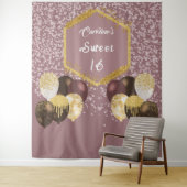 スイート16 ローズゴールド グリッター & グリッター パーティー バルーン タペストリー (インサイチュ)