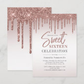 スイート16 ローズゴールド グリッター スクリプト 誕生日パーティー 招待状 (正面/裏面)