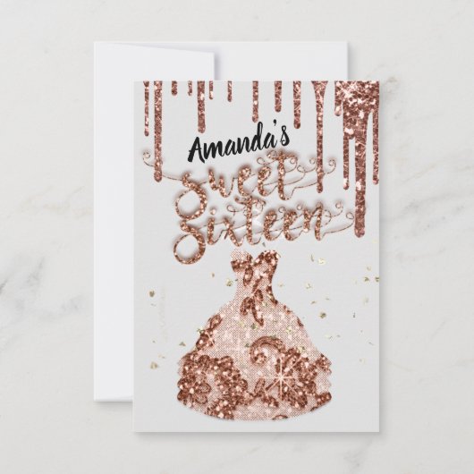 スイート16 ローズドレス グリッター ドリップ ブラック グレー 招待状 (裏面)