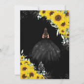 スイート16 向けひまわり フラワープリント シルバー ブラックドレス 招待状 (裏面)