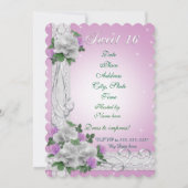 スイート16 招待状 白いバラとレース ピンク (裏面)