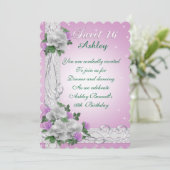 スイート16 招待状 白いバラとレース ピンク (スタンド正面)