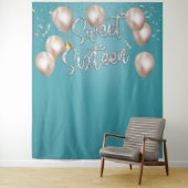 スイート16 現代ターコイズ色の女の子 16歳の誕生日テープ タペストリー (インサイチュ)