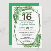 スイート16 緑の幾何学 モダン 16歳の誕生日 招待状 (正面/裏面)