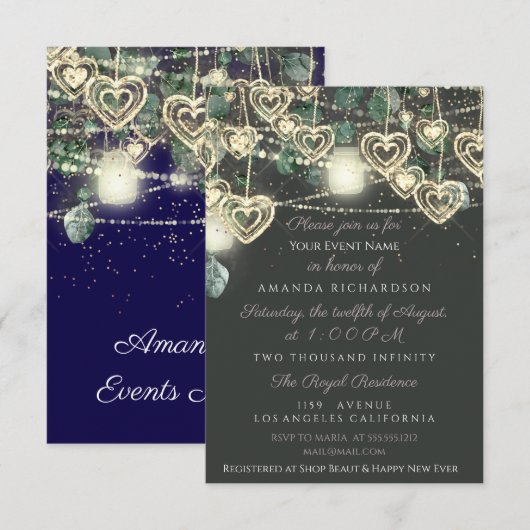 スイート16 花嫁 ラスティック ウッド ネイビー ミント スモーキー グリーン 招待状 (正面/裏面)