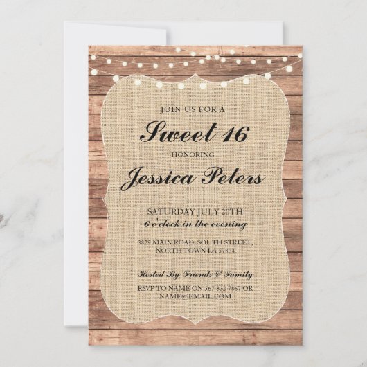 スイート16 麻 ライト ラスティック ウッド インビテーション (正面)