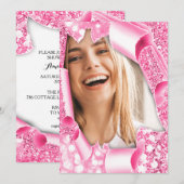 スイート16 15歳 卒業 ピンクグリッター 3Dフレーム 招待状 (正面/裏面)