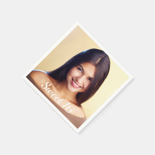 スイート16 16歳の誕生日パーティーのカスタム写真台本 スタンダードカクテルナプキン (角)