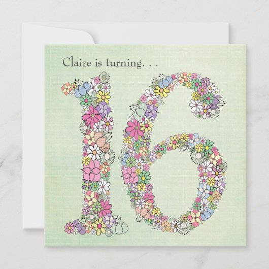 スイート16 16歳の誕生日パーティー オーダーメイド 招待状 (正面)