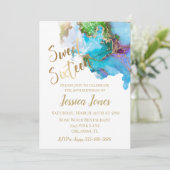 スイート16 16歳の誕生日パーティー ゴールド ウォーターカラー 招待状 (スタンド正面)