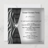 スイート16 16歳の誕生日パーティー ゼブラ ブラック シルバー 招待状 (裏面)