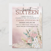 スイート16 16歳の誕生日パーティー パンパスグラス ピンク 招待状 (正面)