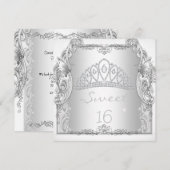 スイート16 16歳の誕生日 ホワイト ティアラ 招待状 (正面/裏面)
