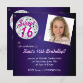 スイート16 16 ディスコボール パーティー招待状 招待状 (正面/裏面)