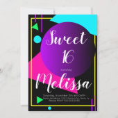 スイート16 80年代 オーガニック ネオン グロー イン ザ ダーク パーティー 招待状 (正面)