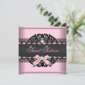 スイート16Sweet sixteenピンクブラックレースボウ 招待状 (スタンド正面)