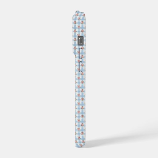 スイート50年代 レトロ ローズバッド ブルー ギンガム チェック iPhoneケース (左側面)