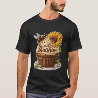 スイート・アズ・サンシャイン ひまわり 蜂 カップケーキ Tシャツ