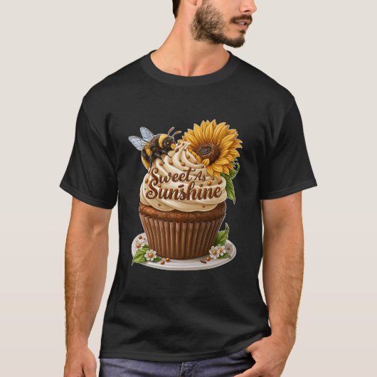 スイート・アズ・サンシャイン ひまわり 蜂 カップケーキ Tシャツ (正面)
