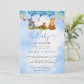 スイート アニマルズ ガール ベイビー イン ブルーム ベイビー シャワー 招待状 (スタンド正面)