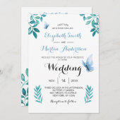 スイート ウォータカラー ブルー バタフライ フローラル ウェディング 招待状 (正面/裏面)