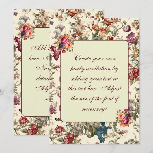 スイート ウォーターカラー サマー フローラル インビテーション テンプレート (正面/裏面)