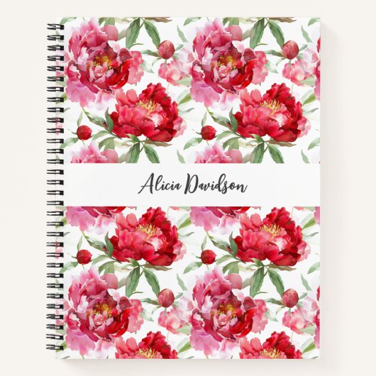 スイート ウォーターカラー 牡丹 | お名前 ノートブック (正面)