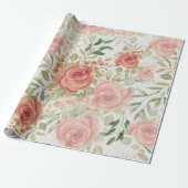 スイート オレンジ ライト アンド ブラッシュ ローズ ウォーターカラー ラッピングペーパー (アンロールド)