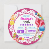 スイート キャンディ ラウンド バースデー パーティー 招待状 (正面)