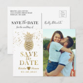 スイート ゴールド パイナップル フォト セーブ ザ デート ポストカード (正面/裏面)