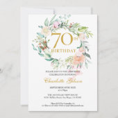 スイート サマー ローズ ガーランド モノグラム 70歳の誕生日 招待状 (正面)