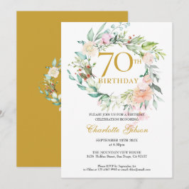 スイート サマー ローズ ガーランド モノグラム 70歳の誕生日 招待状