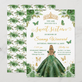 スイート・シックスティーン・プリンセス グリーン フローラル ゴールド ティアラ 招待状