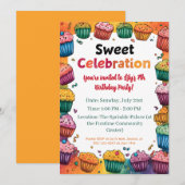 「スイート セレブレーション」カラフルなカップケーキでパーティー 招待状 (正面/裏面)
