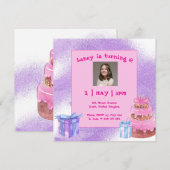 スイート セレブレーション：パープル ピンク バースデー インビテーション (正面/裏面)