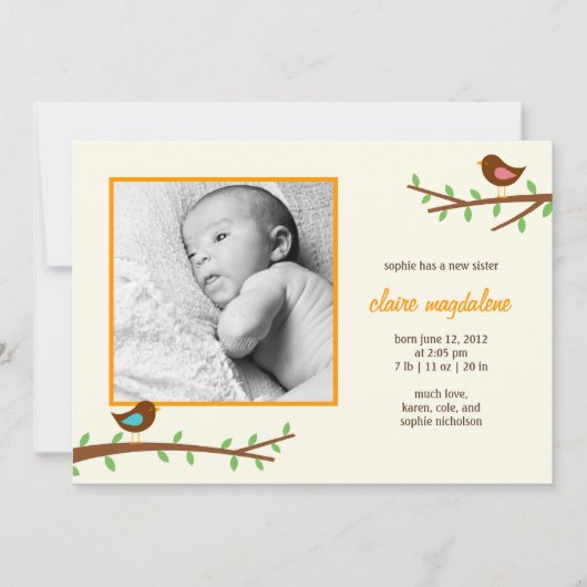 スイート·バーディズ·ベビー誕生発表 案内状 (正面)