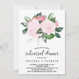 スイート ピンク ウォーターカラー ローズ リハーサル ディナー 招待状