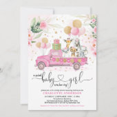 スイート ピンク ゴールド サファリ アニマル ガール ベビー シャワー 招待状 (正面)