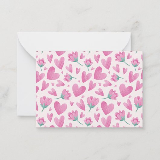 スイート ピンク フローラル ハート パターン バレンタインデー ノートカード (裏面)