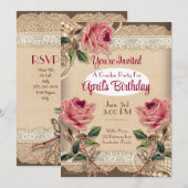 スイート ピンク ローズ ガーデン パーティー 招待状 2 (正面/裏面)
