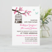 スイート ピンク 鳥かご 花 ウェディング 招待状 (スタンド正面)