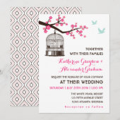 スイート ピンク 鳥かご 花 結婚式 招待状 (正面/裏面)