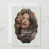 スイート ピンストライプ グリーン ボウ フォト 卒業式 案内状 (正面)