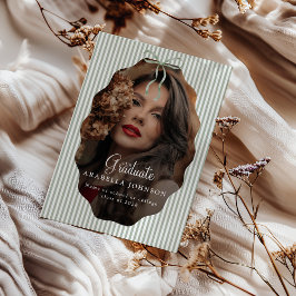 スイート ピンストライプ グリーン ボウ フォト 卒業式 案内状