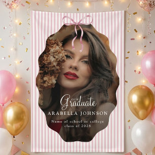 スイート ピンストライプ ピンク ボウ フォト 卒業 横断幕