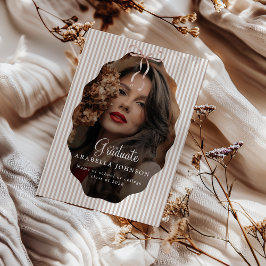 スイート ピンストライプ ベージュ リボン フォト 卒業式 案内状