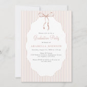 スイート ピンストライプ ベージュ リボン 卒業式 招待状 (正面)