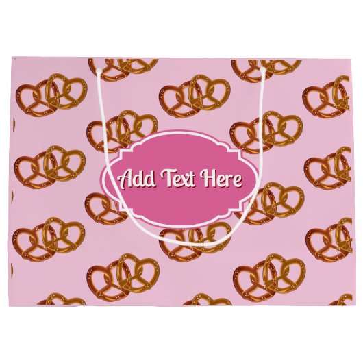 スイート プレッツェル パターン & あなたのお名前またはメッセージ ピンク ラージペーパーバッグ (裏面)