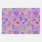 スイート ボールド ネオン ピンク & パープル ウォーターカラー フラワーズ ラッピングペーパーシート (正面2)