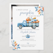 スイート ポンプキン ブルー ベイビー シャワー フォト QR コード 招待状 (正面/裏面)